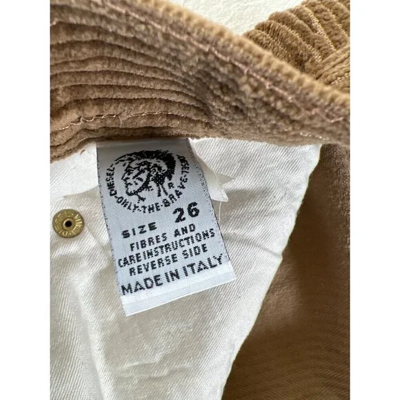 RARE 90s DIESEL Silver Saddle Mens Size 26 Tan Fat Cord Jean NOS with Tags Italy